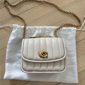 Coach Cream Quilted Crossbody Bag with Gold Chain